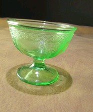 Uranium Green Depression Glass Sherbet/Bread Plate, Cameo 'Ballerina' Pattern, 6 inch — listing 5