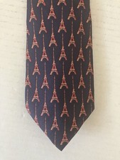 Victor Laurent Navy Silk Tie with Red & Gold Foulard Print — listing 5