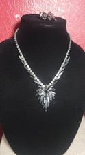 Vintage Rhinestone Necklace with Black Navette and Clear Round Stones — listing 3