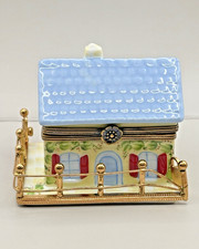 Limoges Hand-Painted Cottage House Trinket Box with Heart Clasp