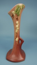 Roseville Pottery Snowberry Double Bud Vase in Blue with Foil Label — listing 5