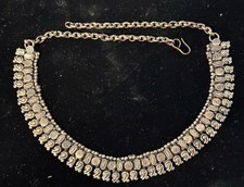 Vintage Tiered Bib Collar Necklace with Gold-Tone Book Chain and Multi-Tone Grosgrain Ribbon — listing 5
