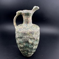 Ancient Roman Green Glass Handled Jug with Iridescent Patina — listing 3