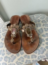Mystique Sandals Light Blue Denim Slides with Multicolor Crystal Buckle Embellishment, Size 11