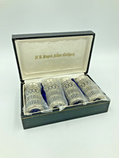 F.B. Rogers Silverplate Cobalt Glass Salt & Pepper Shaker Pair, Pierced Filigree Cases, listing 6