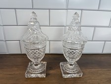 Cut Crystal Pedestal Covered Compote with Pinwheel and Fan Pattern, Tall Spire Finial — listing 3