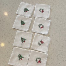 Handmade Fringed Linen Napkin with Appliqué & Embroidered Running Girl Figure
