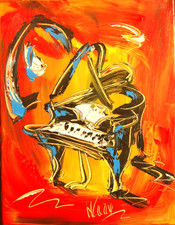 Impressionist Oil Painting of Grand Piano in Sunlit Interior, Gold Framed — listing 6