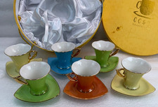 Pair of Porcelain Demitasse Cups & Saucers with Pink & Yellow Ground and Gilt Trim Says 'Bavaria' or 'Germany'