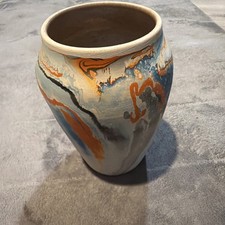 Nemadji Pottery Swirl Vase with Green, Orange & Brown Marbled Glaze — listing 3