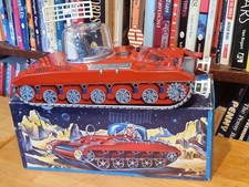Vintage Battery-Operated Remote Control Space Tank Toy with Astronaut Crew, Made in Japan