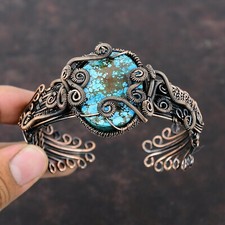 Bohemian Tibetan-Style Wide Cuff Bracelet with Faux Turquoise Cabochon — listing 2