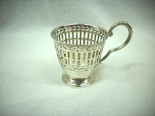 Sterling Silver Demitasse Cup Holder and Saucer with Pink Porcelain Liner