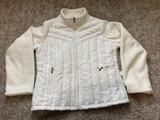 Effeci Woman Cream Quilted Zip-Up Jacket with Faux Fur Collar and Knit Sleeves, Size 2X