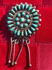 Zuni Sterling Silver Turquoise Teardrop Pendant Necklace — listing 5