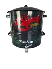Vintage Savory Enamel Double Lobster Clam Steamer Pot with Broth Spout — listing 2