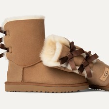 UGG Bailey Bow Tall Black Suede Sheepskin Boots