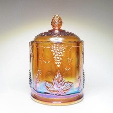 Indiana Glass Marigold Carnival Glass Punch Bowl, Harvest Grape Pattern — listing 4