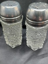 Vintage Diamond Cut Pattern Glass Salt & Pepper Shaker Set with Chrome Lids — listing 6