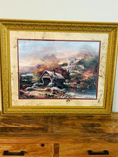 Framed Reproduction Print of a Pastoral River Landscape with Angler — listing 3