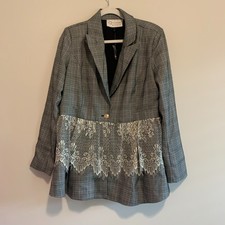 C. Wonder Navy & Green Tartan Plaid Wool Blend Blazer with Gold Buttons, Size 12 — listing 4