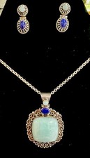 Bali-Style Sterling Silver Filigree Dangle Earrings with Oval Lapis Lazuli / Blue Stone Cabochons — listing 4