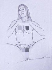Framed Original Pencil Drawing of Stylized Female Figure — listing 6