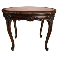 French Louis XV Style Carved Walnut Occasional Side Table with Cabriole Legs and Turned Finial Stretcher — listing 5