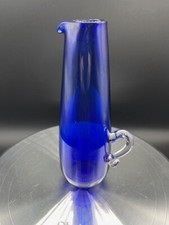 Hand-Blown Cobalt Blue Glass Footed Pitcher with Applied Handle — listing 4