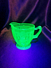 Vintage Green Uranium Depression Glass Creamer and Sugar Bowl Set, Cameo Ballerina Pattern, Anchor Hocking — listing 5
