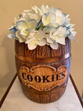 Vintage Ceramic Wood-Grain Barrel/Bucket Cookie Jar with Wire Bail Handle — listing 4