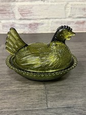 Green Glass Hen on Nest Covered Candy Dish — listing 4