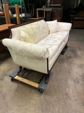 1920s Duncan Phyfe Style Sofa with Carved Mahogany Scroll Arms and Striped Upholstery — listing 5