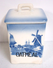 Vintage Blue Delft-Style Windmill Scene Ceramic 'Oat-Meal' Kitchen Canister with Lid — listing 6