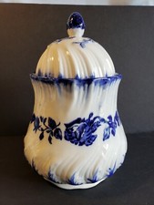 White Ironstone Biscuit Jar / Covered Pot with Embossed Castle & Grapevine Relief and Figural Finial — listing 4