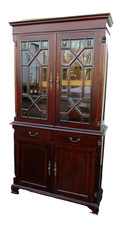 Antique Mahogany Two-Door China Cabinet / Bookcase with Fretwork Glazed Doors and Ball-and-Claw Feet, circa 1920s-1940s — listing 6