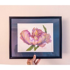 Framed Floral Still Life Watercolor of Parrot Tulips — listing 4