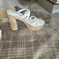 Michael Kors Black Leather Platform Sandals with Gold MK Logo Medallion, Size 8.5M — listing 2