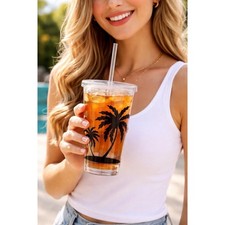 Double-Wall Acrylic Tumbler with Straw and Silicone Flower Straw Topper, Colorful Floral Print, ~24oz — listing 4