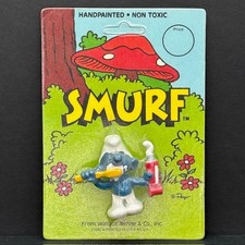 Vintage 1982 Schleich Peyo Smurf with Flowers PVC Figurine on Wallace Berrie Card — listing 2