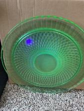 Vintage Uranium Glass Rimmed Salad/Dessert Plate with Starburst Center, 8.5 inch
