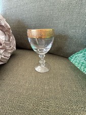 Vintage Gold Encrusted Rim Etched Wine Glass with Faceted Stem Yes - Fostoria/other name — listing 2