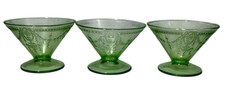 Green Uranium Glass Footed Sherbet Cup, Block Optic Pattern, 3" Tall — listing 6