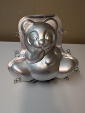 Vintage Cast Aluminum Teddy Bear Cake / Jello Mold with Neckerchief Bow — listing 4