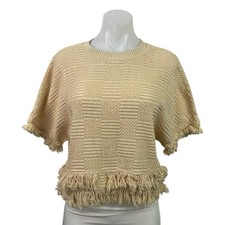 Zara Woman Camel Textured Knit Fringe-Trim Short Sleeve Sweater Top — listing 2
