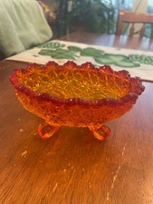 Amberina Daisy & Button Square Sauce Dish / Small Bowl, Red/Yellow, 2 inch