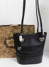 Brighton Black Leather Bucket Tote Bag with Braided Straps and Croc-Embossed Trim — listing 2