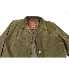 Vintage Green Suede Leather Button-Front Jacket with Rust/Terracotta Contrast Trim — listing 6