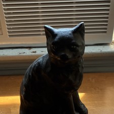 Antique Cast Iron Figural Sitting Cat Still Bank with Bow — listing 5