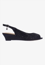 J. Renee Black Satin Pointed-Toe Pumps with Beaded Braided Strap, Size 7M — listing 2